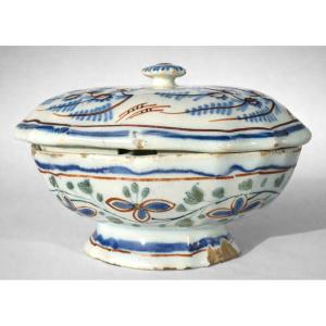 Northern French Earthenware Spice Box, 18th-century Condiment Cabinet, La Rochelle, Salt