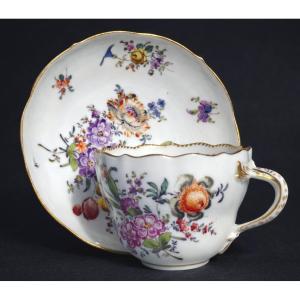 Cup And Saucer, Meissen Hard-paste Porcelain, Bouquets Of Flowers, 19th Century, 18th-century Style