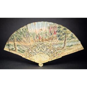 Large Wedding Fan, 18th Century, Hymen & Eros, Louis XV Mythology 