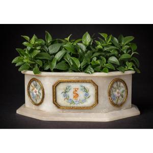 Tabletop Planter, Alabaster & Miniature, Circa 1820, Flower Bouquets, 19th Century, Charles X