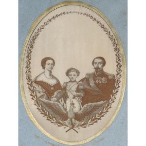 Woven Silk Portrait Of The Imperial Family: Emperor Napoleon III, Eugenie, Louis Bonaparte
