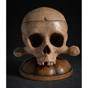 Memento Mori, Human Skull In Papier-mâché, 18th-century Style Reliquary Box, Vanity, Casket