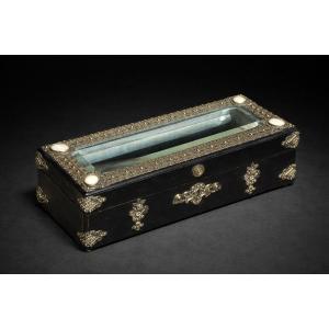 Glove Box / Jewelry Box, Napoleon III Era, Padded Silk Box, Display Case, 19th Century Case