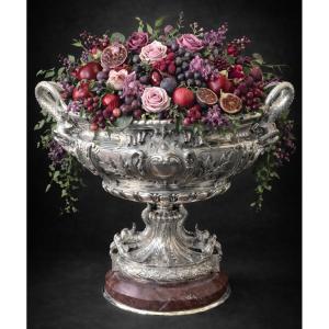 Important Silvered Bronze & Marble Jardiniere , Napoleon III Period , XIXth Century Centerpiece