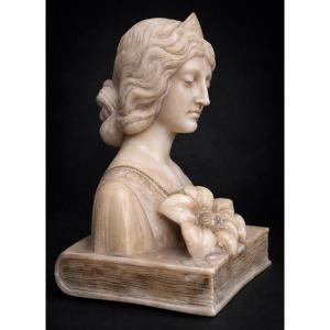 Bust Of Young Woman Art Nouveau , Beatrice Portinari , Paradiso De Dante , 19th , Sculpture