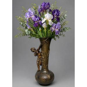 Art Nouveau Vase Period 1900 Signed Louis & François Moreau , XIXth , Iris , Frog , Child