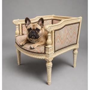 Child's Armchair, 19th Century Louis XVI Style Bergère Chair, Dog/cat Basket, Miniature Furnitu