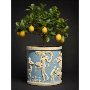 Grand Cache Pot En Terre Cuite , Mythological Decor , XIXe Directoire , Wedgwood Bac Oranger