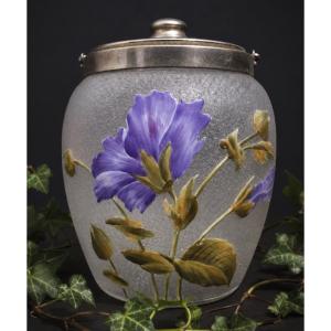 Cookie Bucket Art Nouveau Period, Legras Acid-etched Glass Campanula