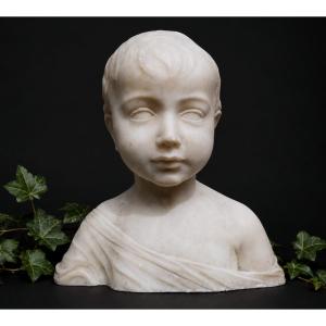 Alabaster Bust Of A Child After Desiderio Da Settignano - Italian Renaissance Style 19th Century