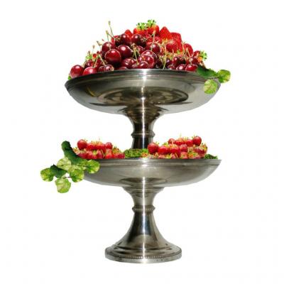 Pair Of Silver Metal Comports In 1900, Quality Hotelliere, Decor Strips Beads, Cups