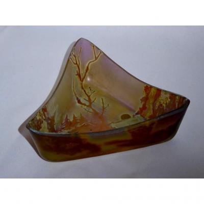 Empty Art Nouveau Style Pocket, Iridescent Glass Loetz Style, Nineteenth Snowy Landscape Scenery