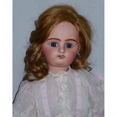 Large Denamur Doll Etienne, Porcelain Head, Bevel Cut, Mannequin Biscuit Toy 1900