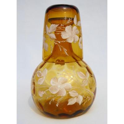 Enameled Glass Night Carafe, Water Service, Enamel, Napoleon III Legras XIXth Email