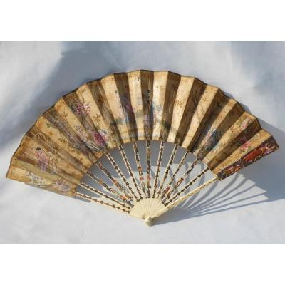 Fan Louis XVI Period Straw Marquetry Chinese Decor 18th Century Fan
