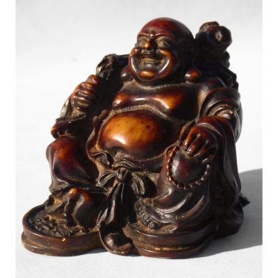 Asian Sculpture In Exotic Wood XIXth, Buddha / Budai Smiling Asia
