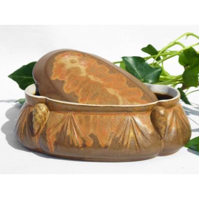 Bonbonniere Art Nouveau Style Denbac Stoneware Pine Cones Decor Box Jewelry Box