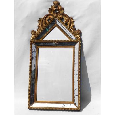 Miroir d'Entre Deux En Pareclose , Style Régence , 1930 , Bois Doré , Parclose , Fronton