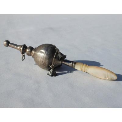 Antique Solid Silver Baby Rattle Victorian French Toy 