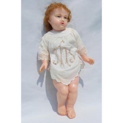 Grand Jesus De Cire Nativity Scene Statue Nineteenth Folk Art Doll Virgin Jesus Santon Church