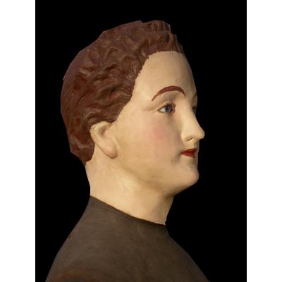 Marotte En Papier MÂché Display Mannequin Head Napoleon III Boiled Cardboard Eyes Sulphide