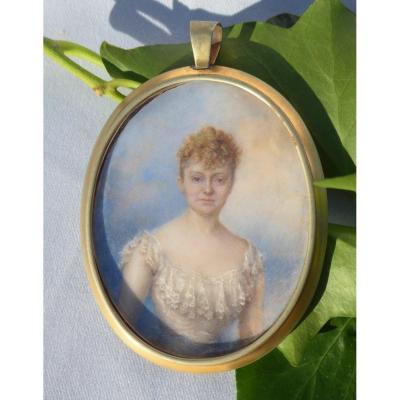 Miniature Portrait On Ivory, Young Woman Lady Late Nineteenth, Signed S. Cotlett Nineteenth 1890 Painting