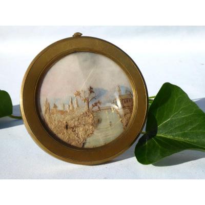 Miniature, Hair Embroidery, Early Nineteenth Century, Object Of Curiosities Reliquary