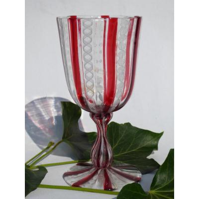 Wine / Water Glass On Foot Epoque Nineteenth Century, Murano Or Clichy, Napoleon III, Red