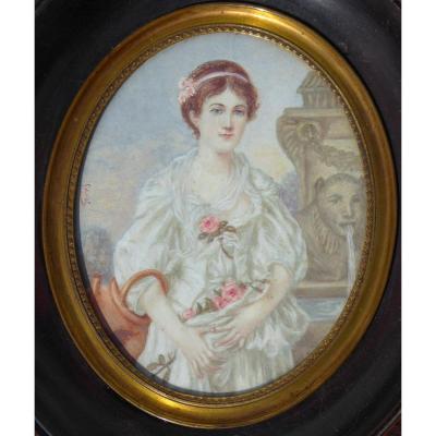 Large Miniature On Ivory, After Greuze ' La Cruche Cassée 