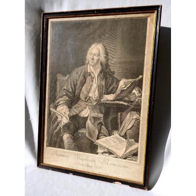 Large Engraving In Black, Eighteenth Century, Portrait Of Jean Baptiste Rousseau Framed