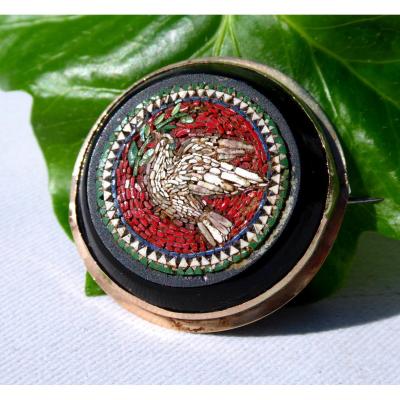 Brooch Napoleon III Period Jewel XIXth Souvenir Of The Grand Tour Micro Mosaic Dove Jewel