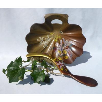 Nineteenth Basket & Table Brush Painted Boiled Cardboard Napoleon III Collects Crumbs Basket