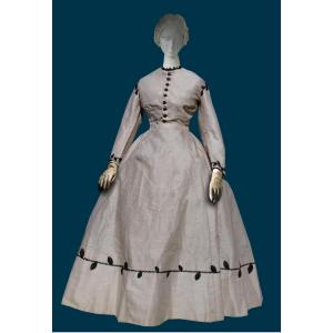Day Dress Napoleon III Period, Costume A Crinoline Etamine Of Wool Nineteenth Clothing