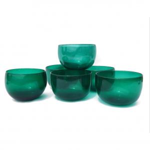 Serie Of 5 Crystal Bowls, Ice Cream Cups Color Blue Green 1920 Finger Rinse