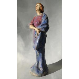 Polychrome Terracotta Sculpture Joan Of Arc By Eugene Gairal De Serezin 1910 Art Nouveau