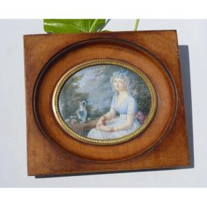 Large Miniature Painting On Ivory Nineteenth Time Young Woman In Hébé Style Marie Antoinette