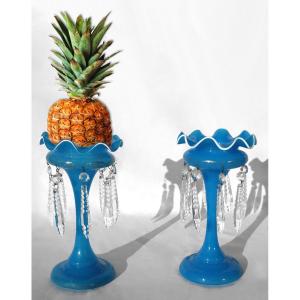 Pair Of Pineapple Holders In Opaline, Charles X Period, Nineteenth, Centerpiece Vases Pendants