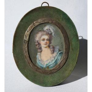 Miniature Portrait Young Woman Eighteenth Style Shagreen Framing Nineteenth Princess Of Polignac