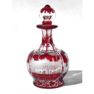 Overlay Crystal Perfume Falcon, Bohemia, Garnet Red, Miniature Carafe Nineteenth Germany