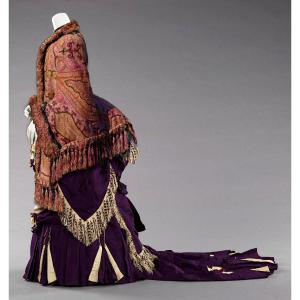 Visit / Cashmere Coat, 1870-1880 Period, Napoleon III Nineteenth Purple Shawl / Costume