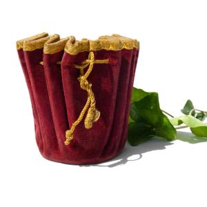 Games / Tokens Purse, Velvet & Leather, 18th Century Style Crimson Red, Curiosity, Bag