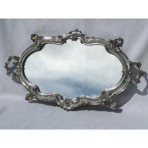 Tray With Mirror Bottom / Center Table, Napoleon III Period Silver Bronze, Nineteenth Path