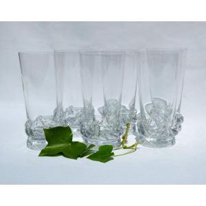 Series Of 6 Orangeade Glasses / Tumblers In Daum Crystal, Art Deco Style Model Sorcy