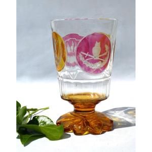 Overlay Crystal Wedding Goblet German Work Mid-19th Century, Glass, Owl
