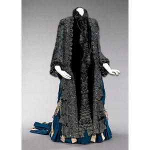 Great Visit In Jet Beads Silk & Lace Signed Worth Paris XIXth, 1880 Mantelet, Fashion