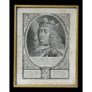 Large 18th Century Engraving, Portrait Of Philippe Le Beau, Austria / Castile Habsourg Souvenir Royal