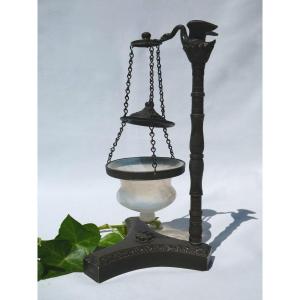 Charles X Period Night Light, Neo Gothic Bronze Nineteenth 1820 Soapy Opaline Chandelier