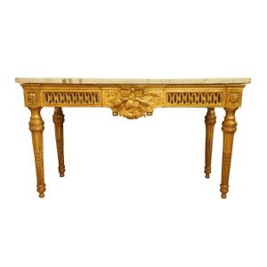 Important Louis XVI Period Castle Console In Carved And Gilded Wood
