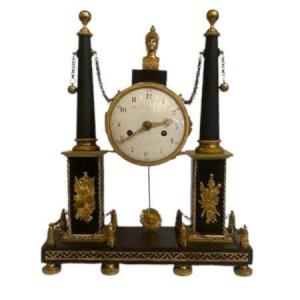 Directoire Period Portico Clock In Marble And Gilded Bronzes