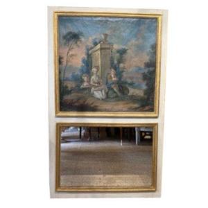 Louis XVI Period Trumeau In Lacquered And Gilded Wood.